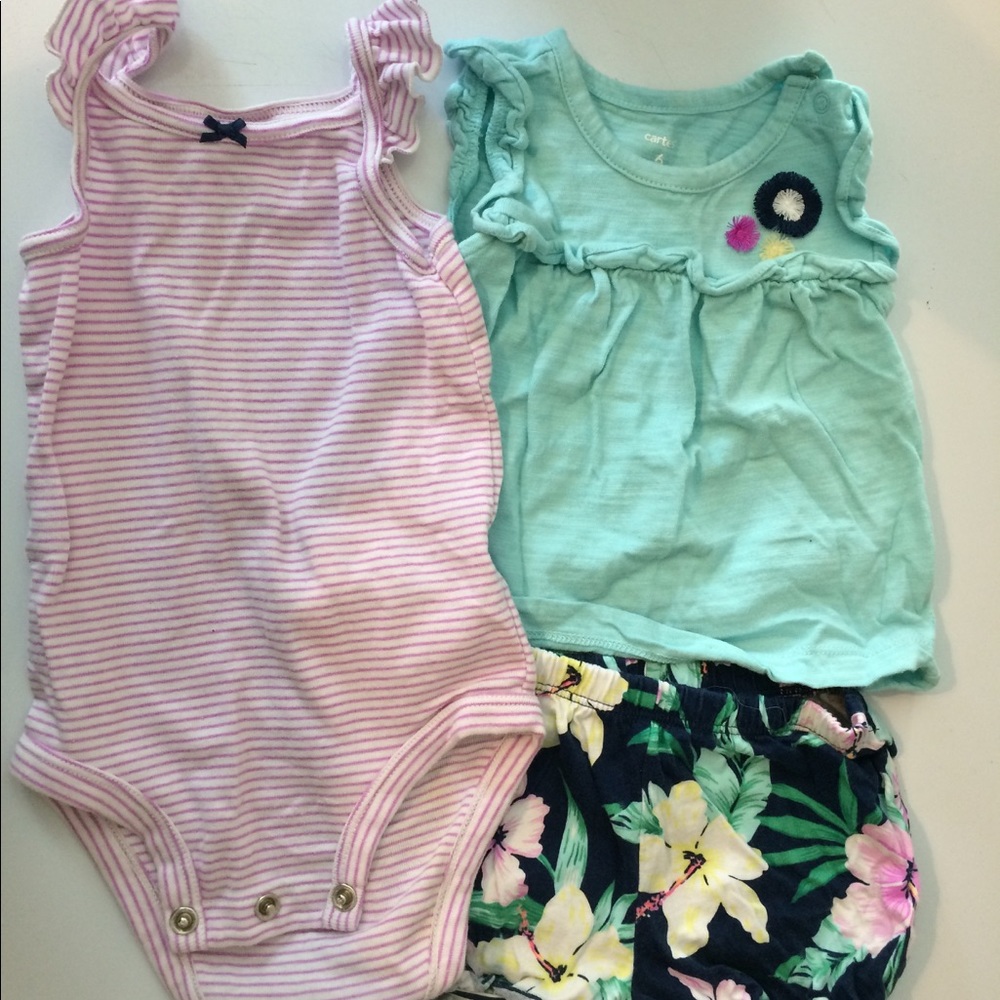 Carters 6M 3 piece floral shorts - Picture 1 of 3